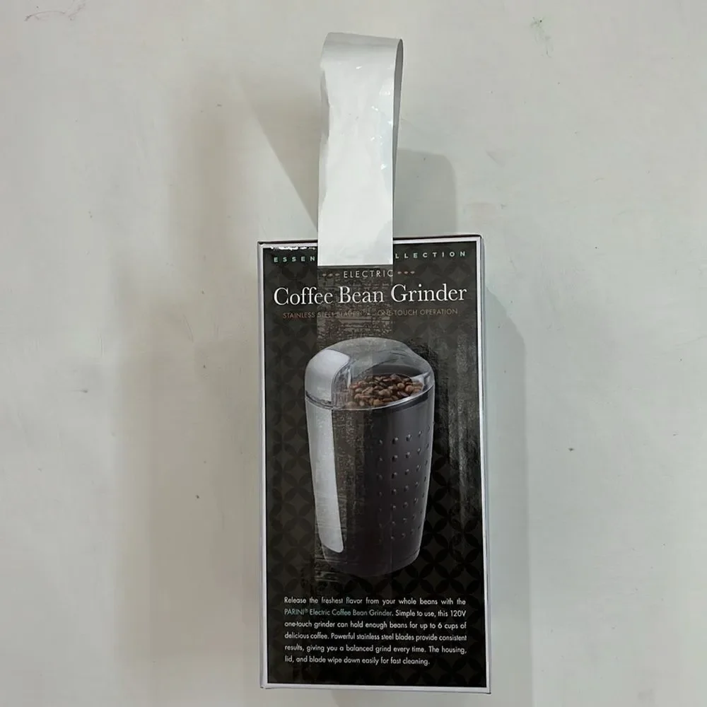 Parini Electric Coffee Bean Grinder One Touch Black Stainless Steel Blades New
